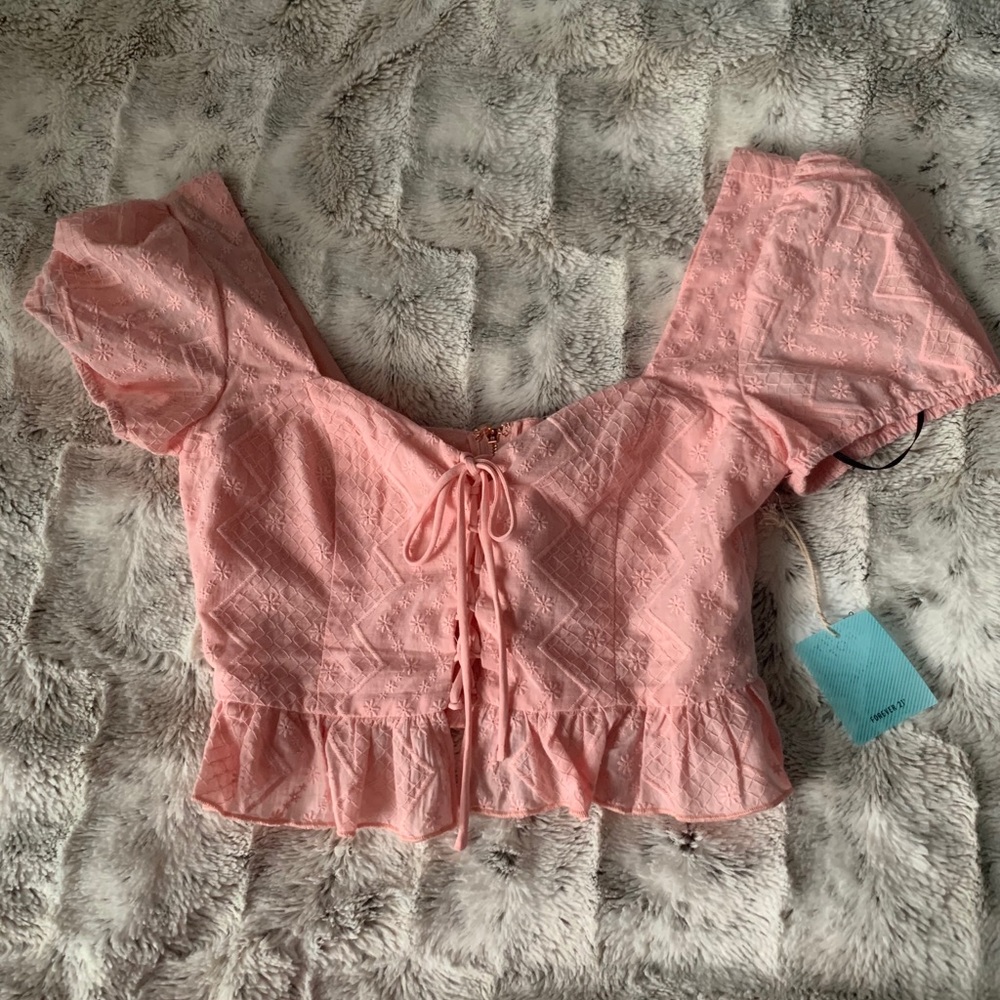 Baby pink woven crop top